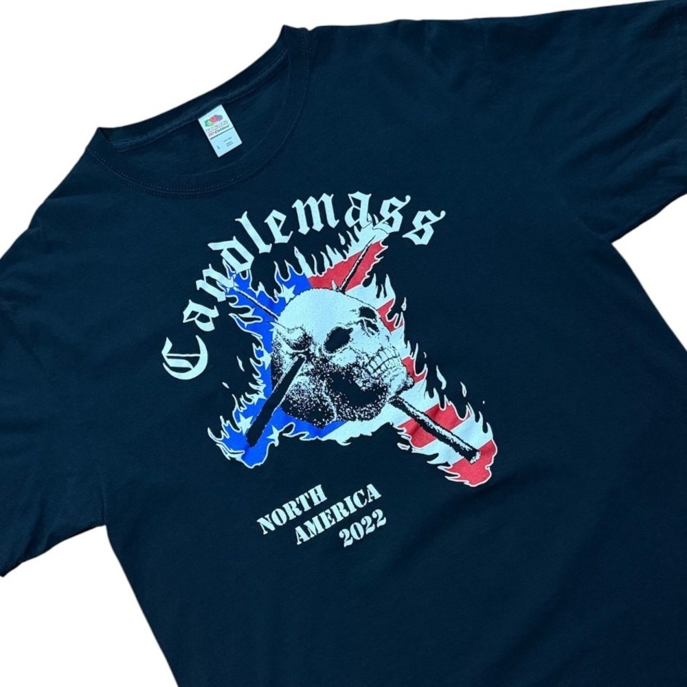 Candlemass North America 2022 Tour Black Metal Hardcore Skull Graphic T-shirt - Picture 2 of 8